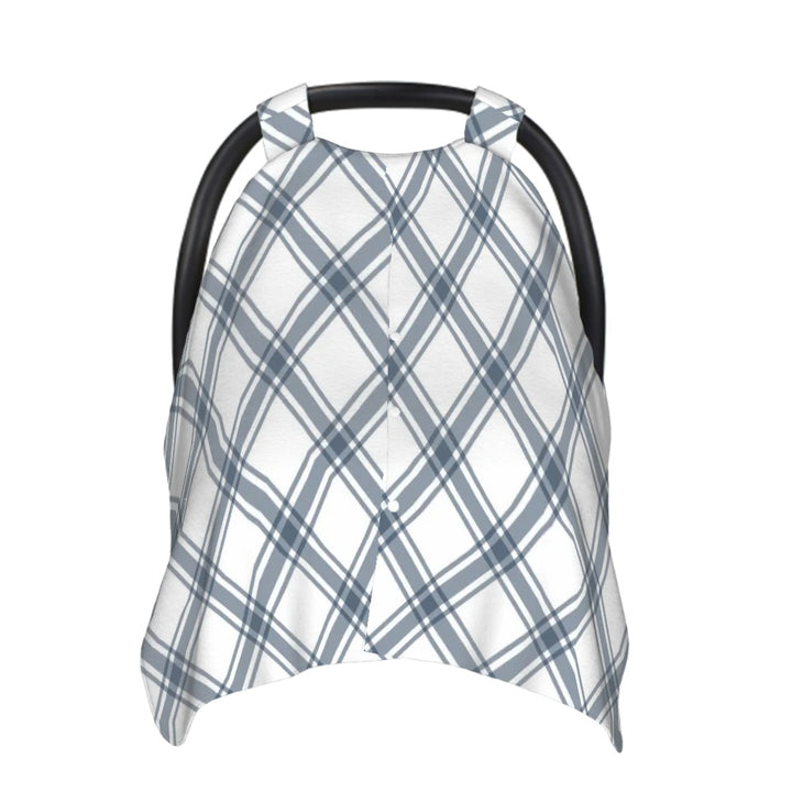 Blue and Grey Plaid Baby Car Seat Cover