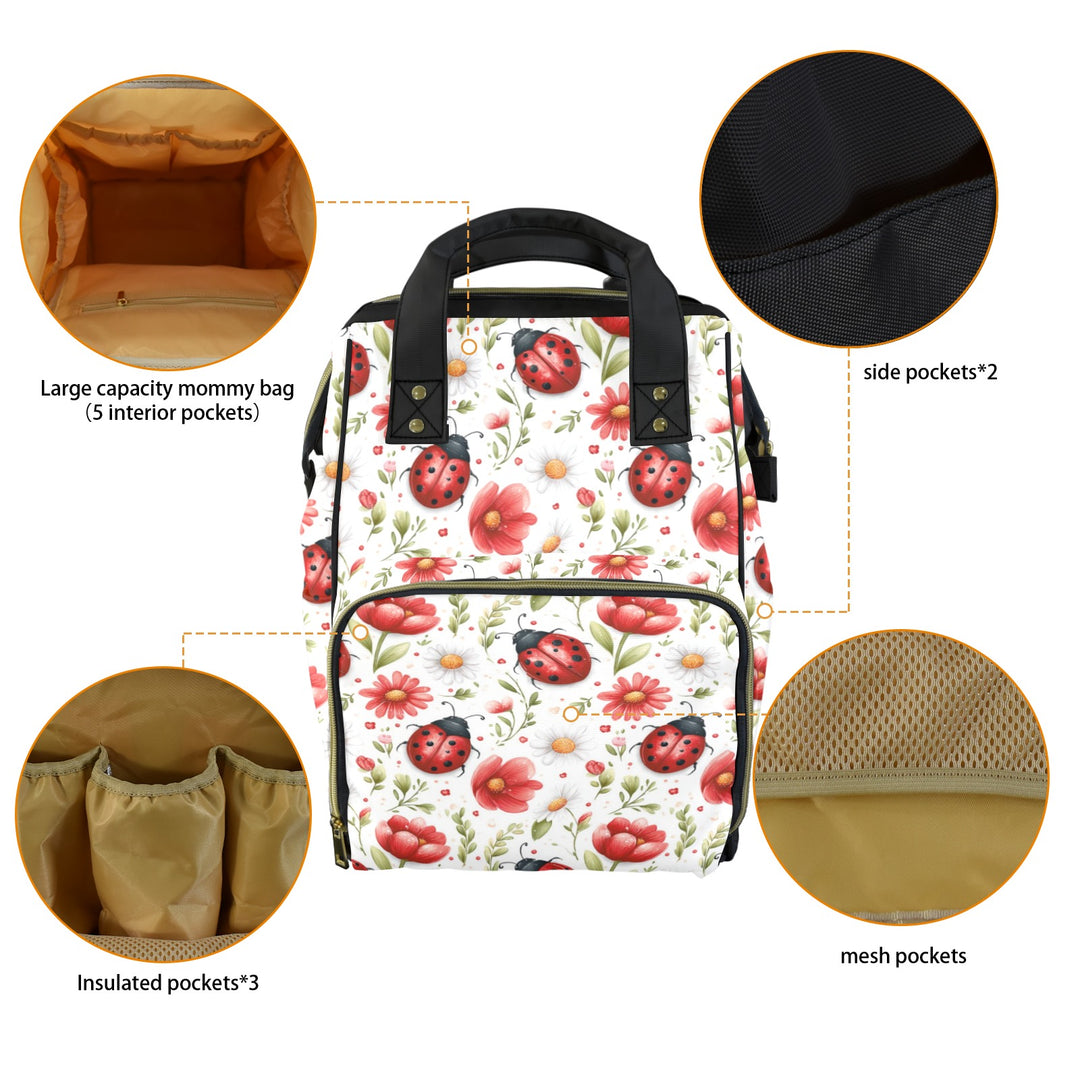 Ladybugs and Flowers Diaper Bag