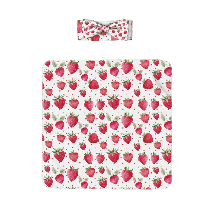 Strawberry Baby Headbands & Swaddle Blanket Set