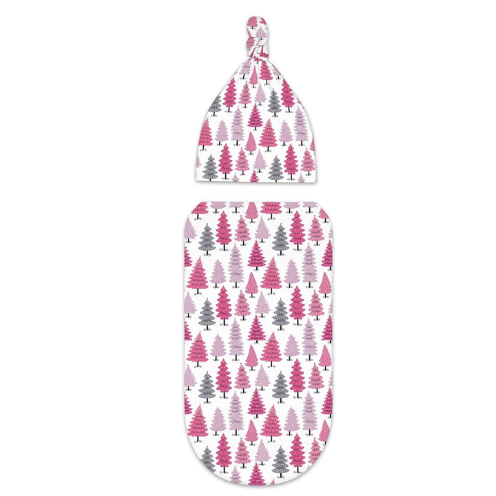 Pink Christmas Tree Cocoon Baby Swaddle Set