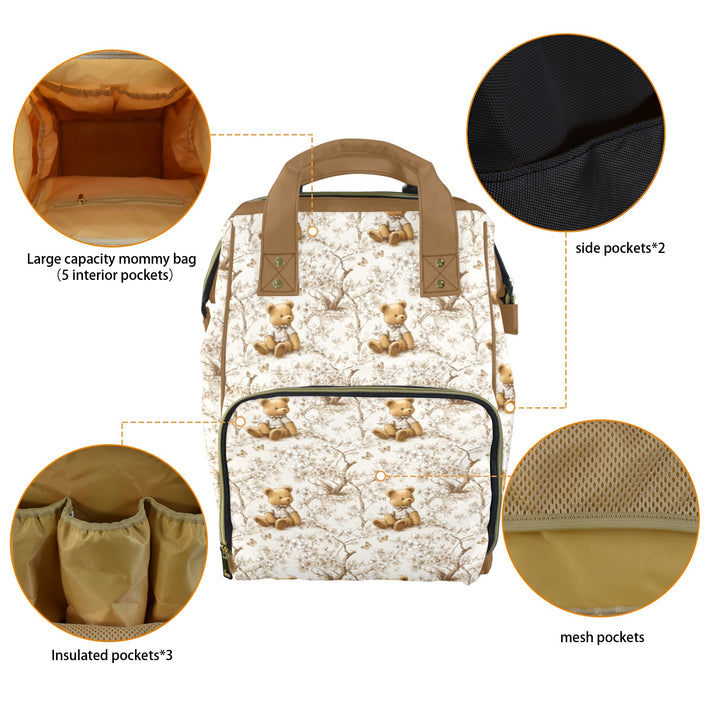 Toile Teddy Bear Diaper Bag