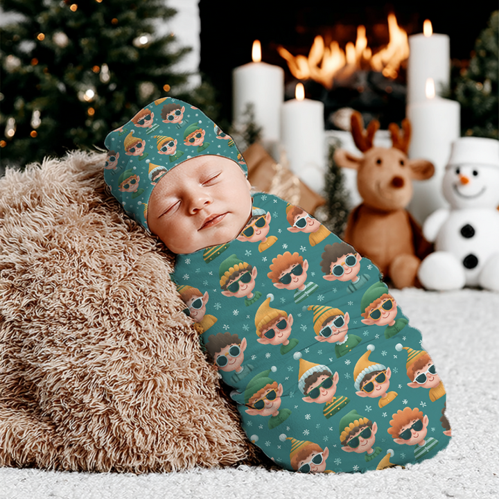 Cool Christmas Elves Cocoon Baby Swaddle Set