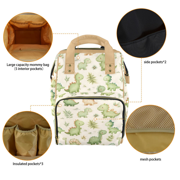 Tan Dinosaur Friends Diaper Bag