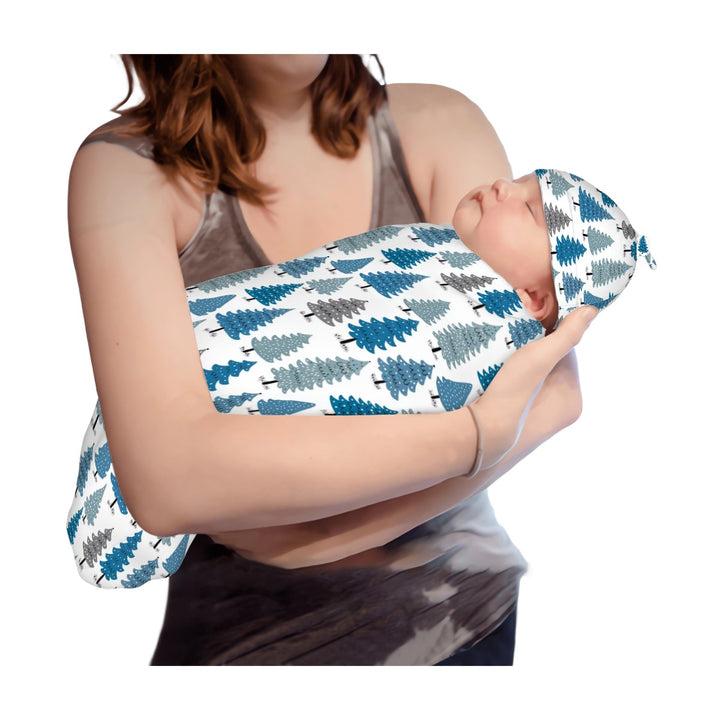 Blue Christmas Tree Cocoon Baby Swaddle Set