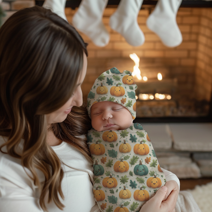 Fall Pumpkin Cocoon Baby Swaddle Set