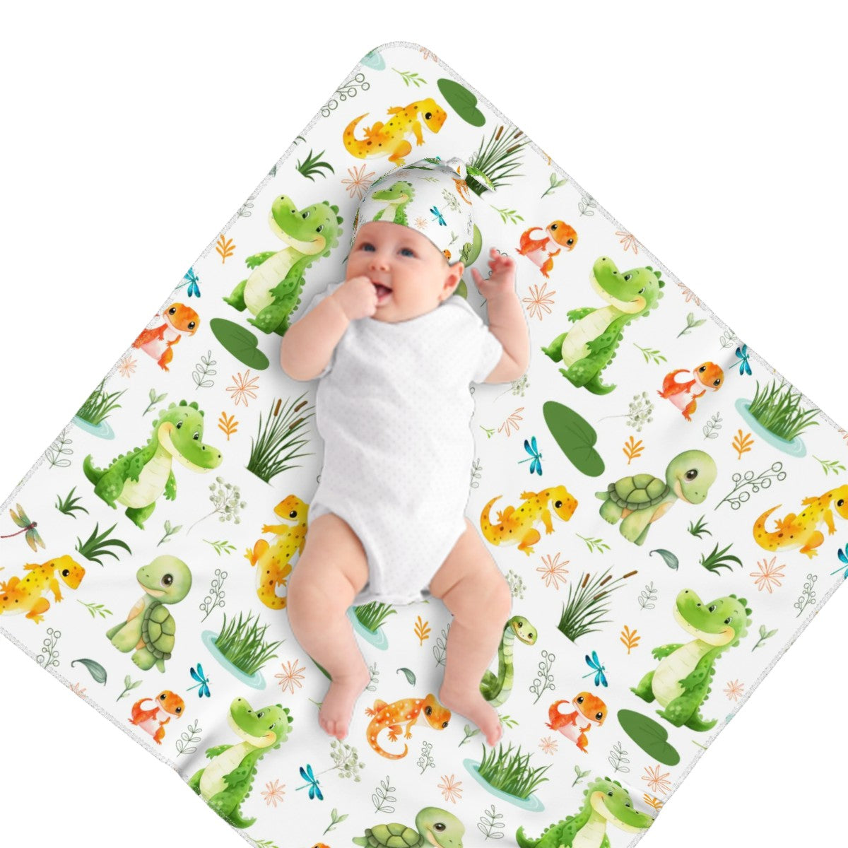 Swamp and Friends Swaddle Blanket & Beanie Hat Set