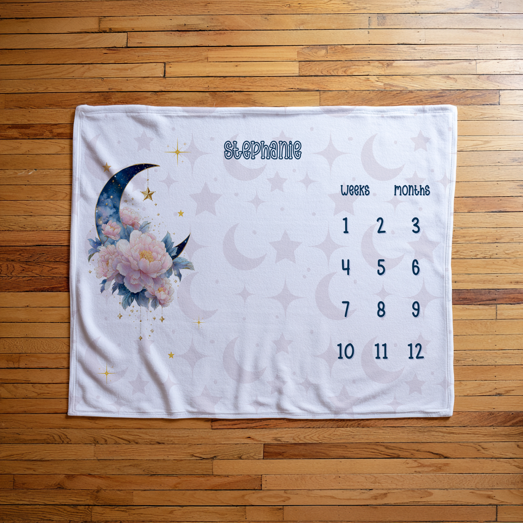 Floral Crescent Moon Milestone Blanket