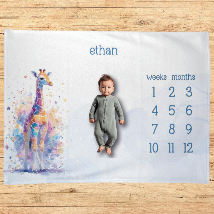 Colorful Giraffe Milestone Blanket