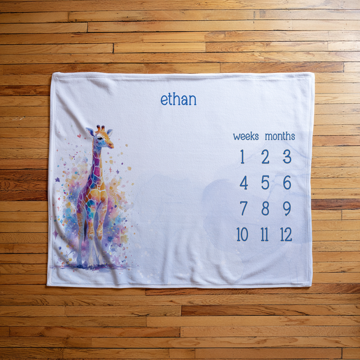 Colorful Giraffe Milestone Blanket