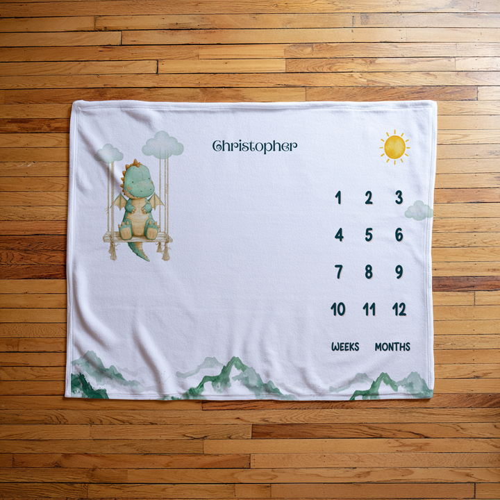 Dinosaur on a Swing Milestone Blanket