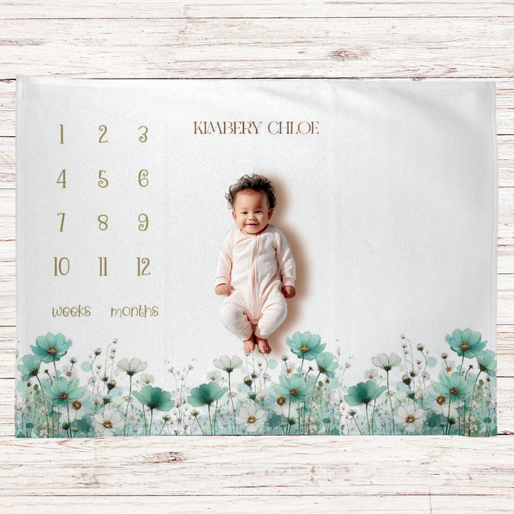 Boho Green Floral Milestone Blanket