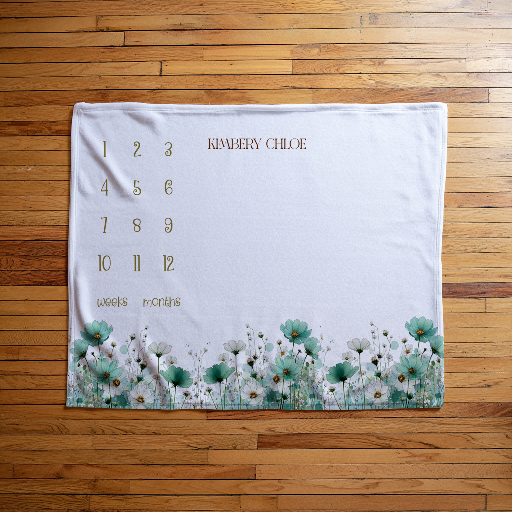 Boho Green Floral Milestone Blanket