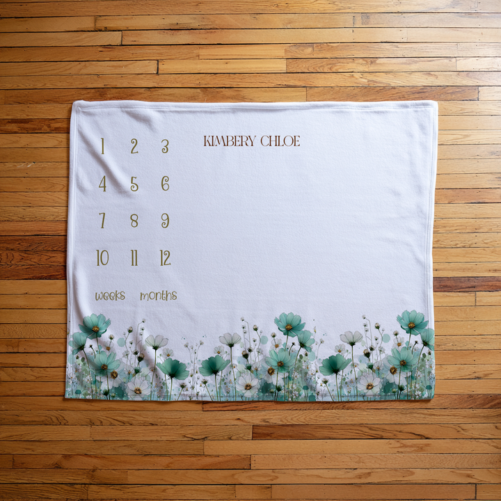 Boho Green Floral Milestone Blanket
