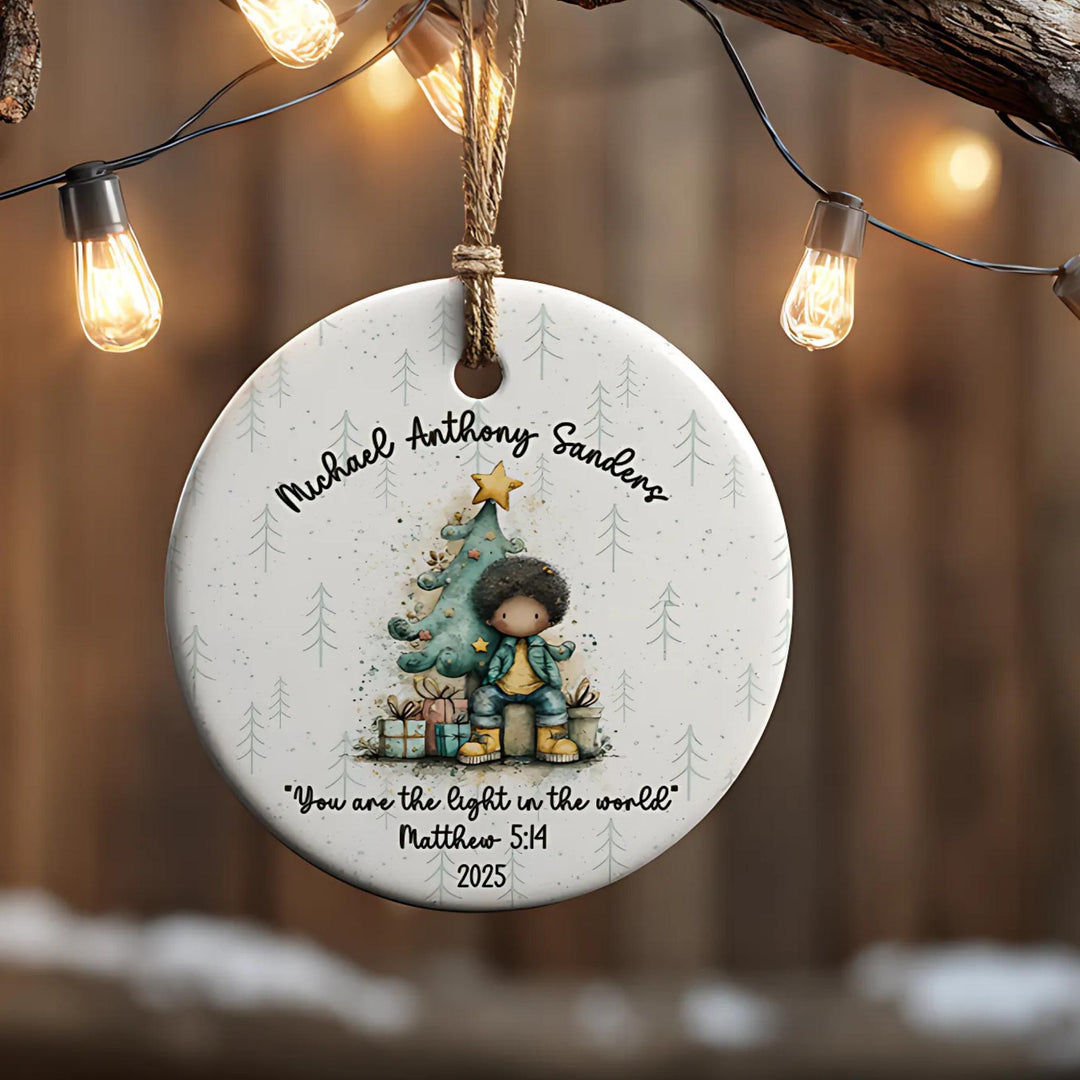 Whimsical Black Boy Personalized Ceramic Ornament