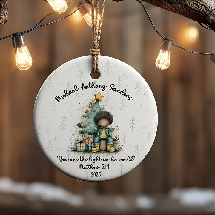 Whimsical Black Boy Personalized Ceramic Ornament