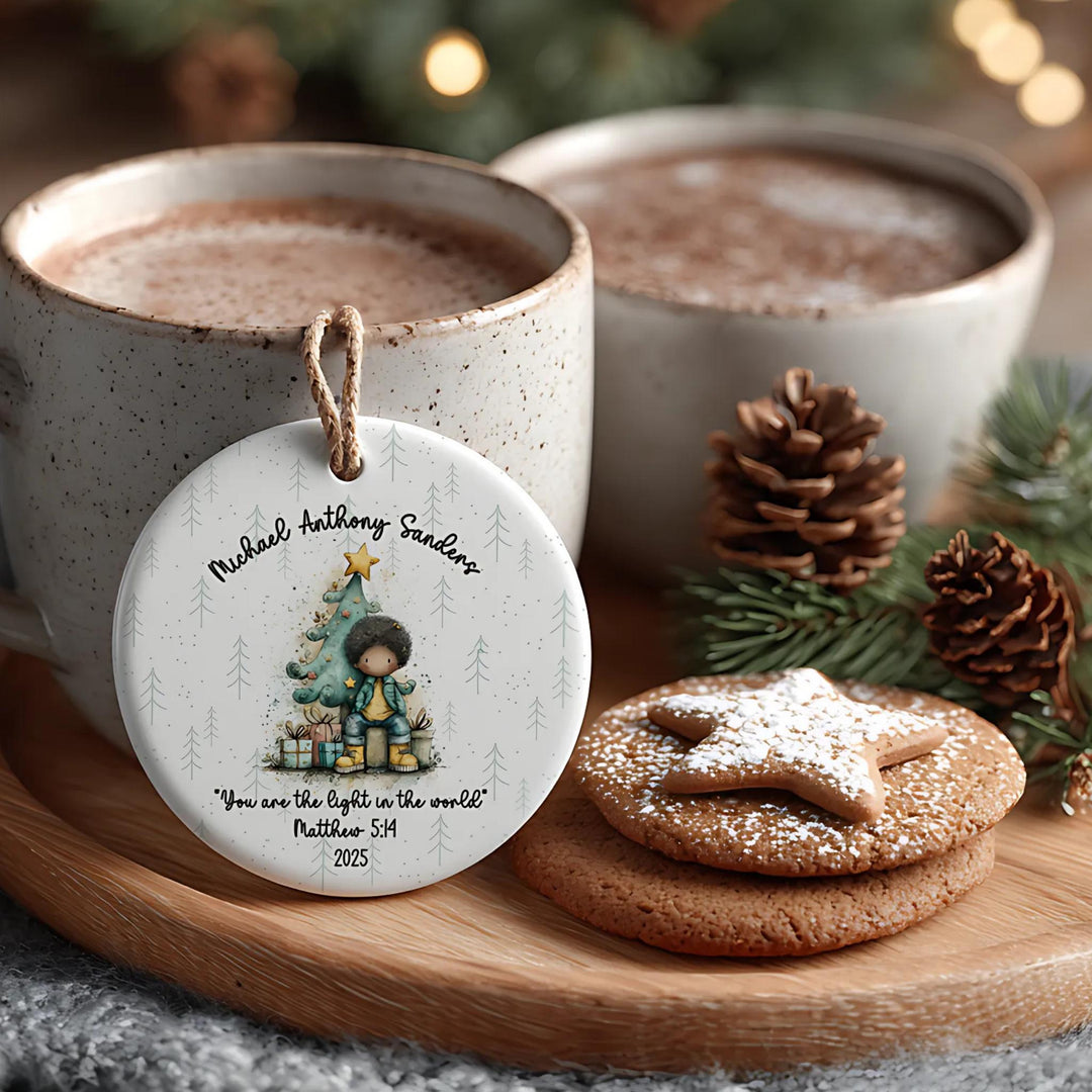 Whimsical Black Boy Personalized Ceramic Ornament
