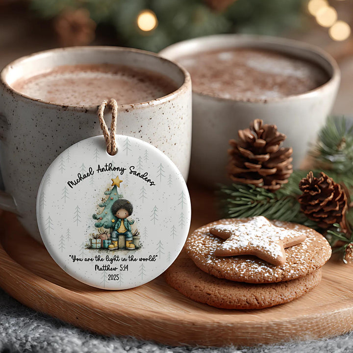 Whimsical Black Boy Personalized Ceramic Ornament