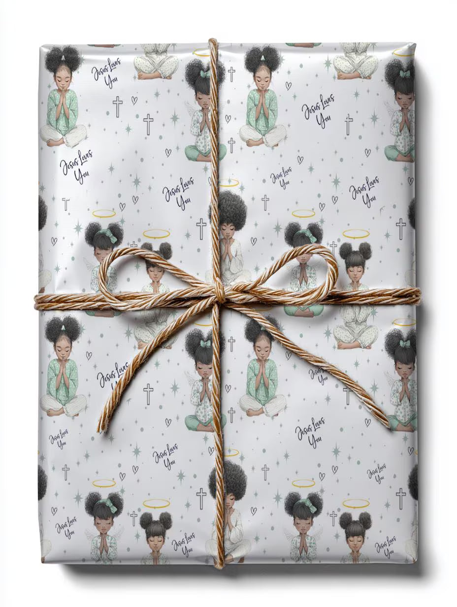 Praying Little Black Angel Wrapping Paper