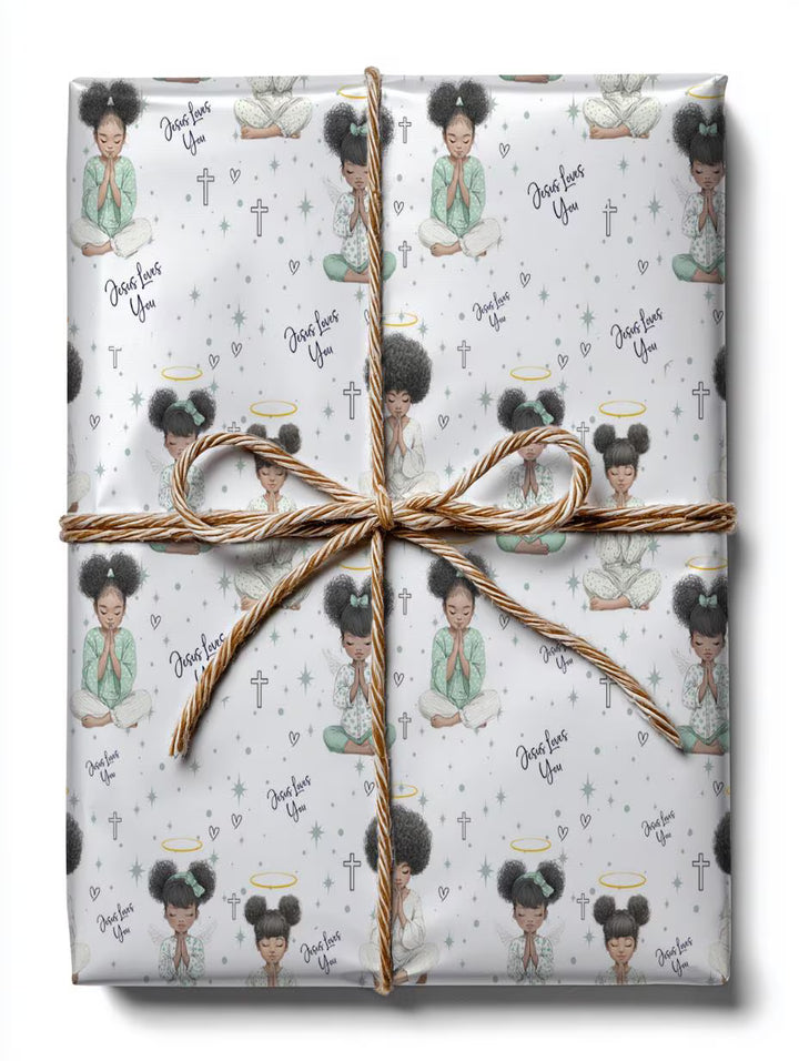 Praying Little Black Angel Wrapping Paper
