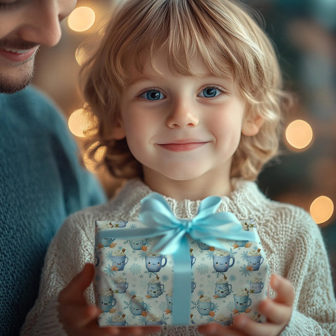 Blue Cocoa and Snowflakes Wrapping Paper