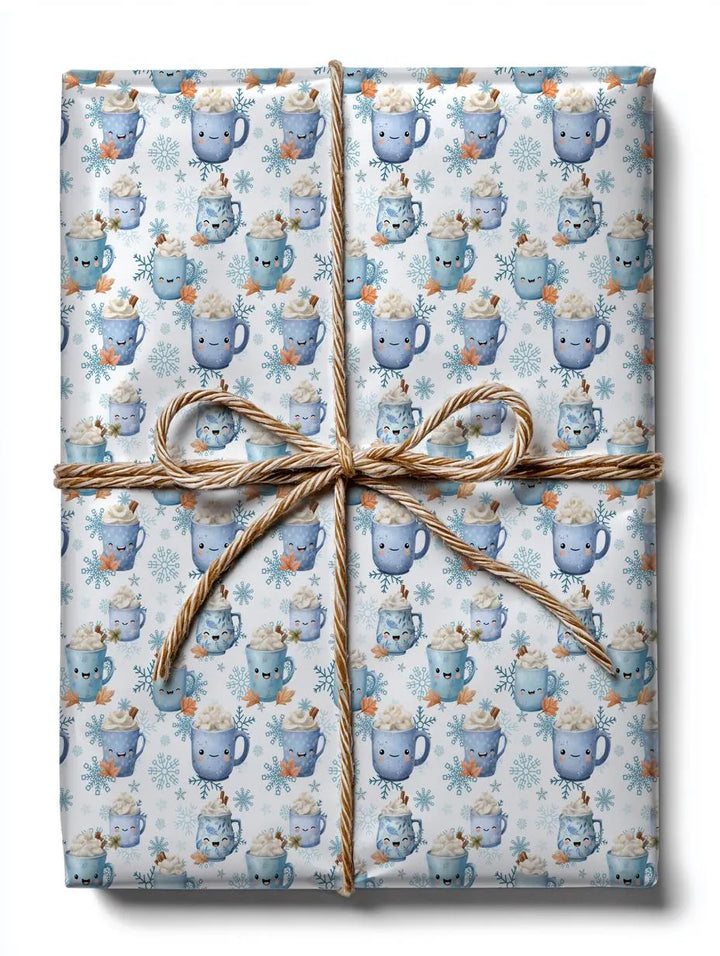 Blue Cocoa and Snowflakes Wrapping Paper