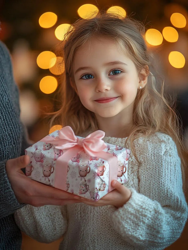 Pink Cocoa and Snowflakes Wrapping Paper