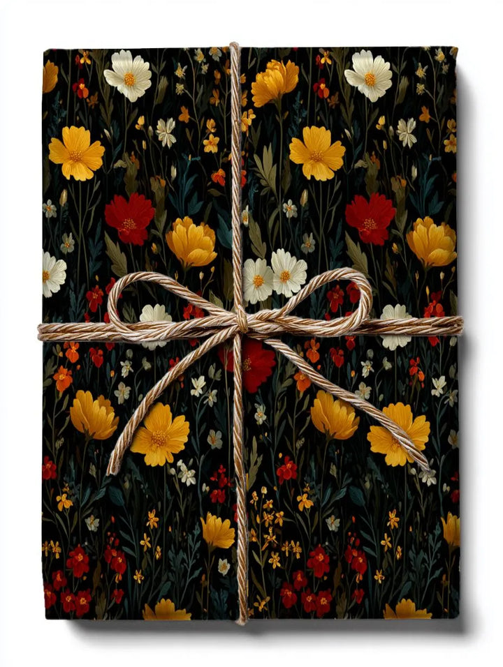 Flowers in Black Wrapping Paper