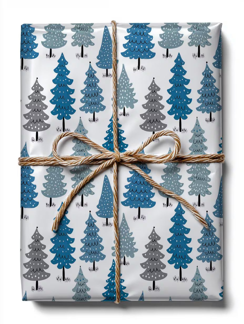 Blue Christmas Trees Wrapping Paper