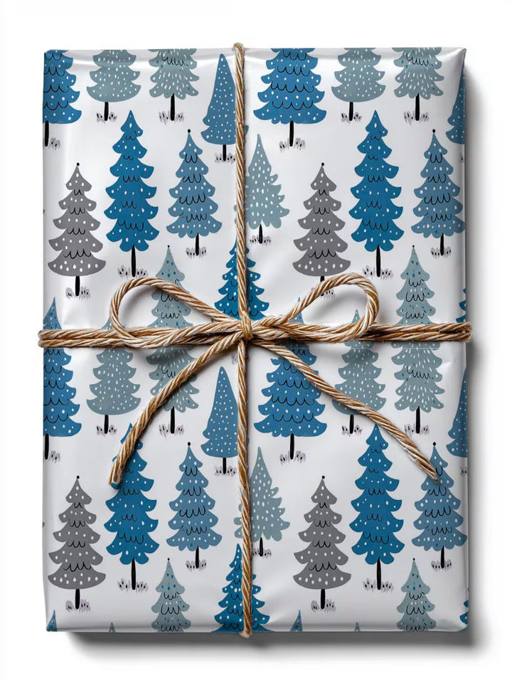 Blue Christmas Trees Wrapping Paper