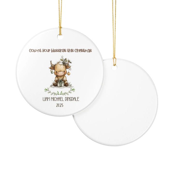 Highland Cow Christmas Personalized Ceramic Ornament