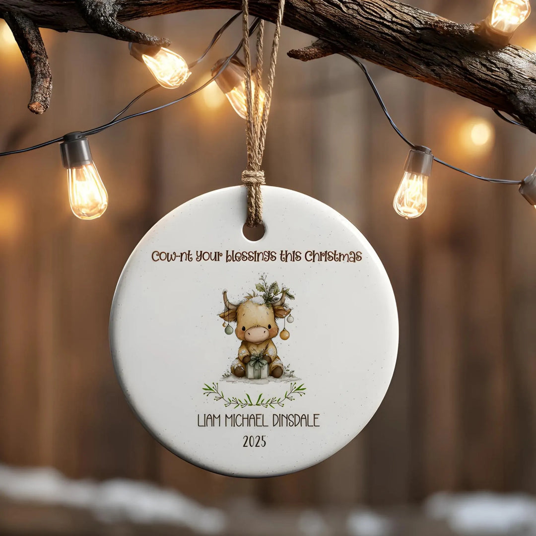 Highland Cow Christmas Personalized Ceramic Ornament
