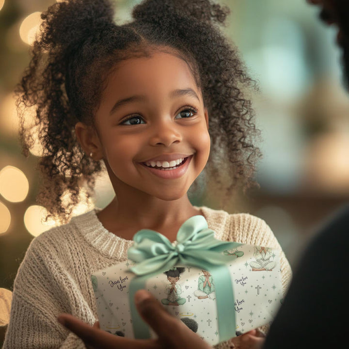 Praying Little Black Angel Wrapping Paper