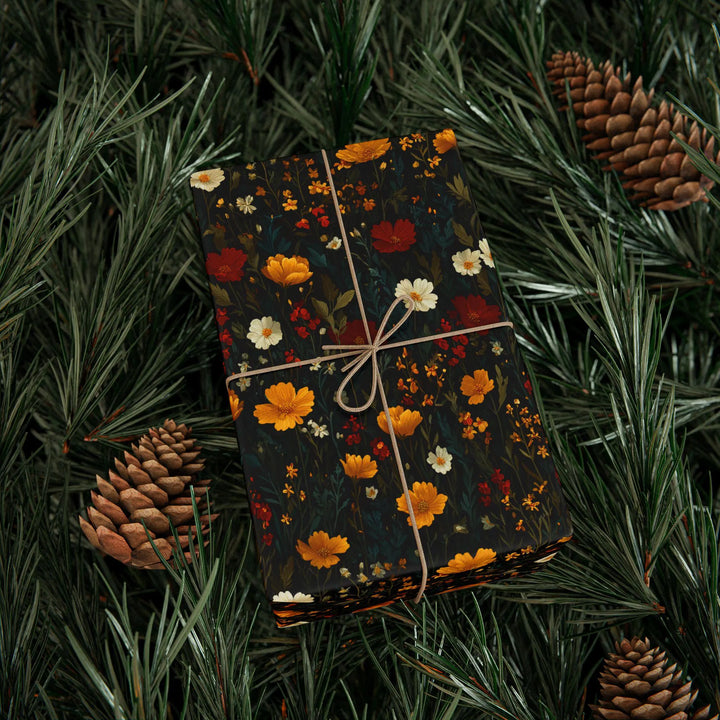 Flowers in Black Wrapping Paper