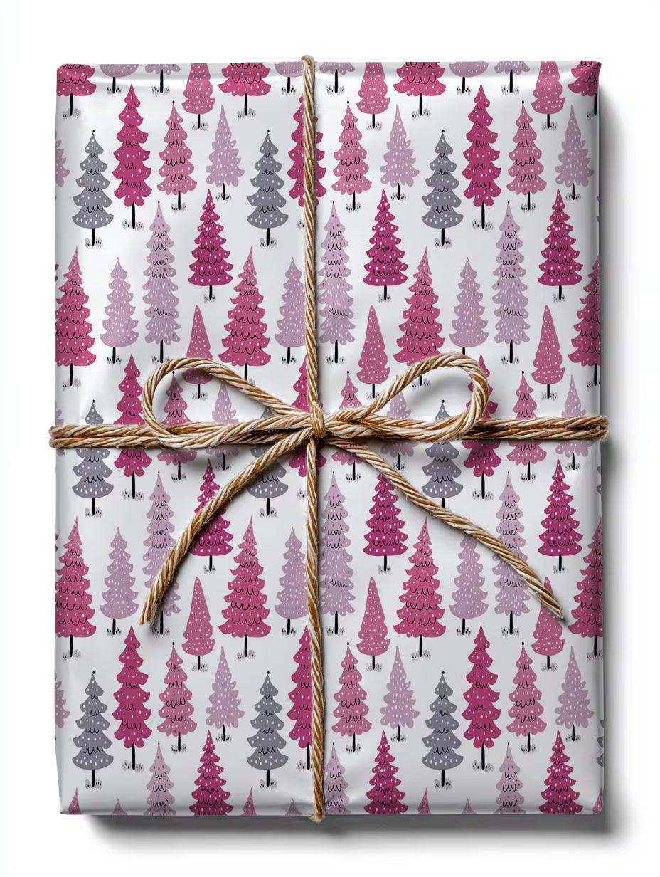 Pink Christmas Trees Wrapping Paper