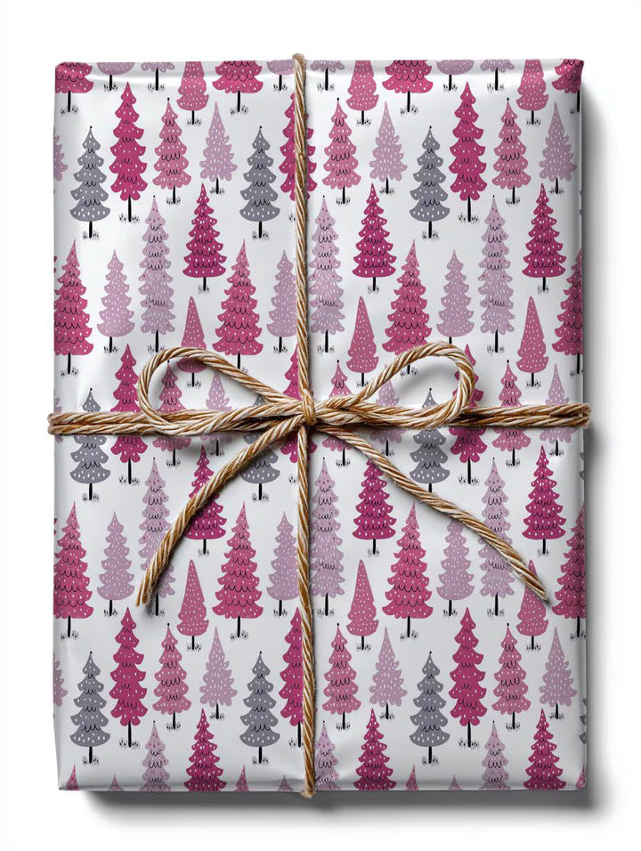 Pink Christmas Trees Wrapping Paper