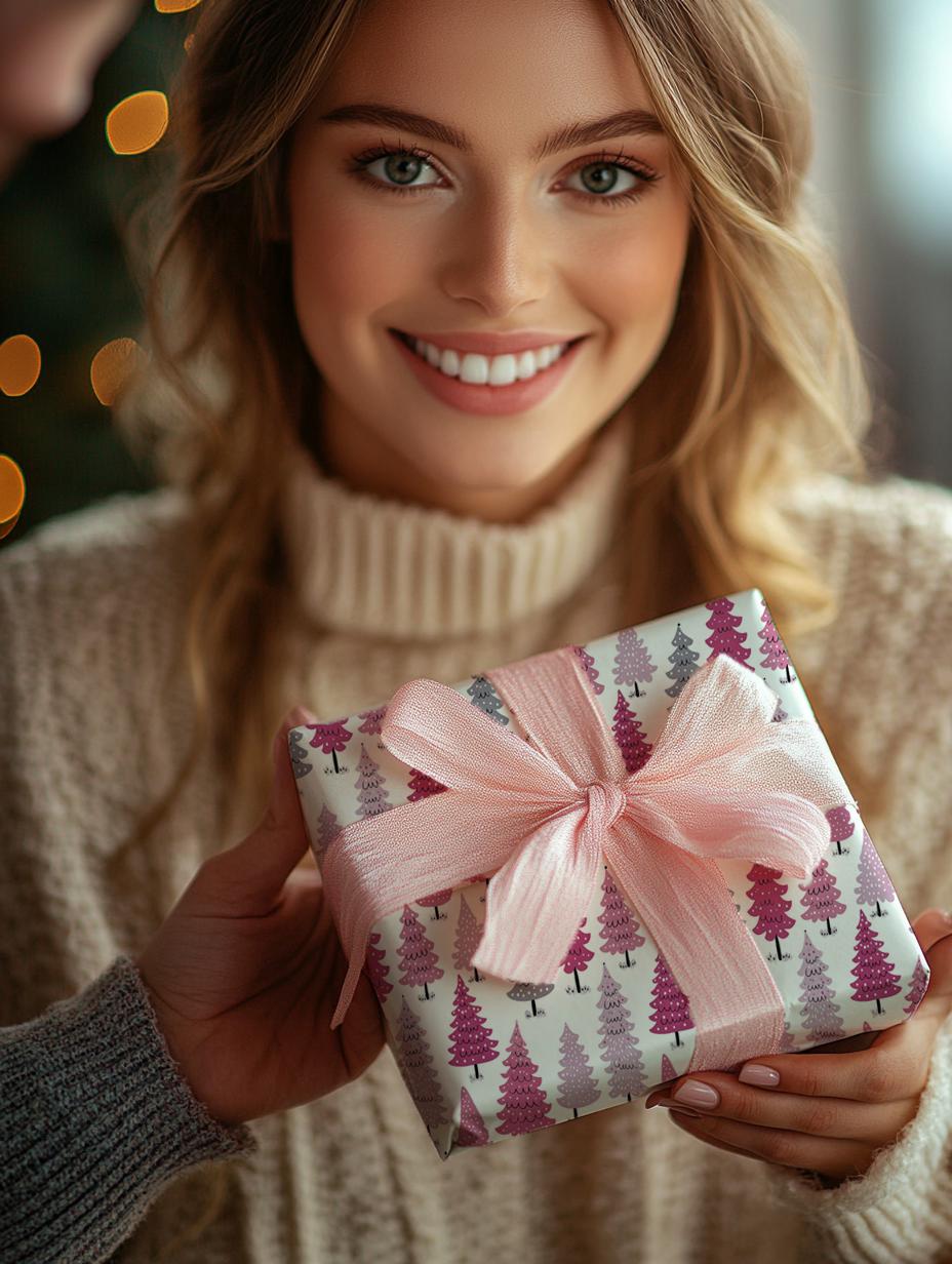 Pink Christmas Trees Wrapping Paper