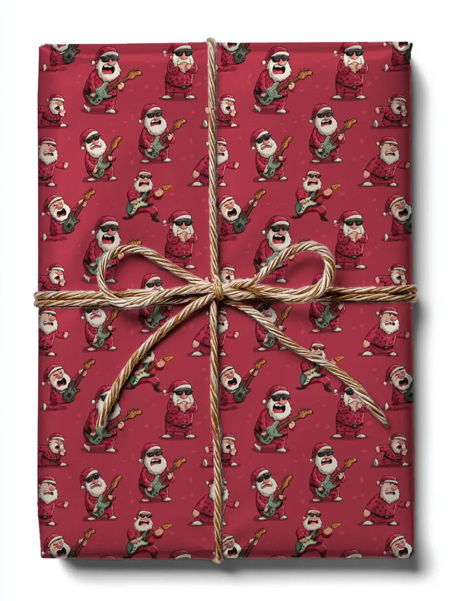 Funny Santa Playing a Guitar Wrapping Paper