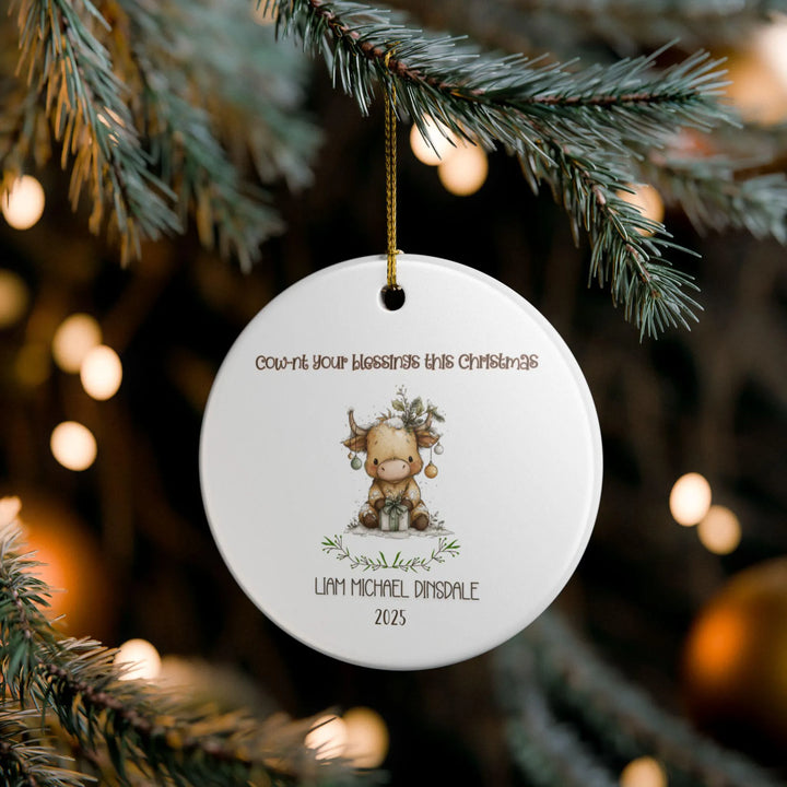 Highland Cow Christmas Personalized Ceramic Ornament