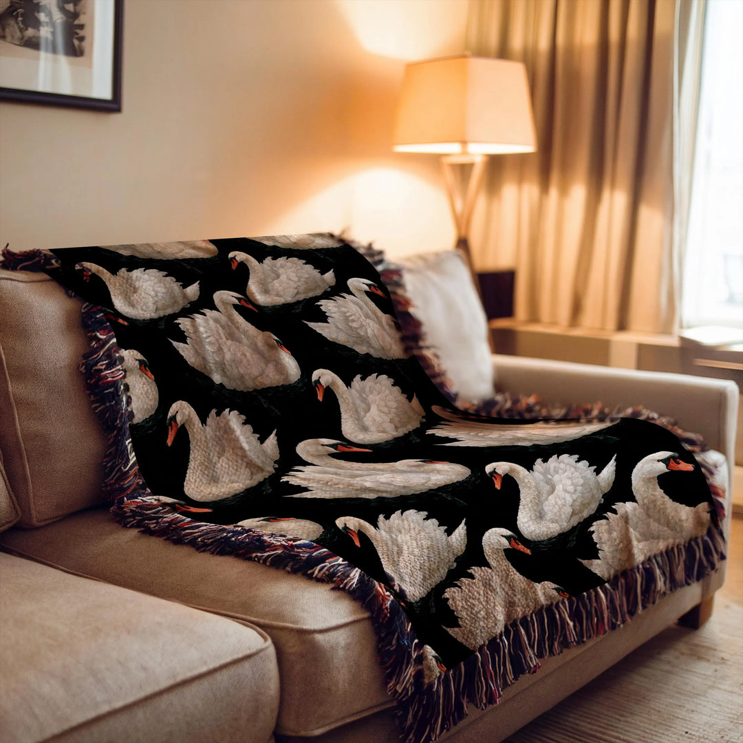 Elegant White Swans Woven Blanket