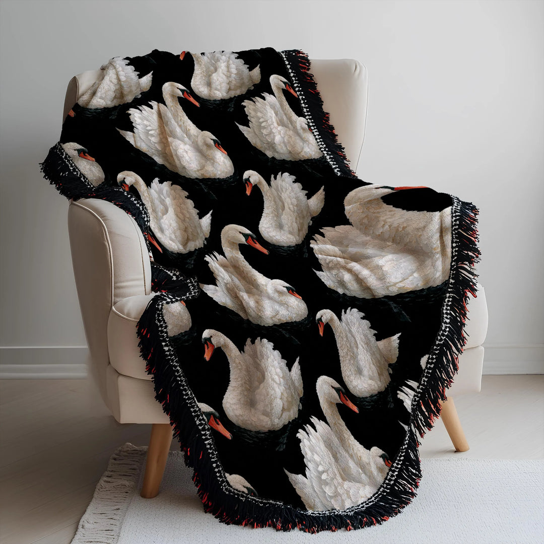 Elegant White Swans Woven Blanket