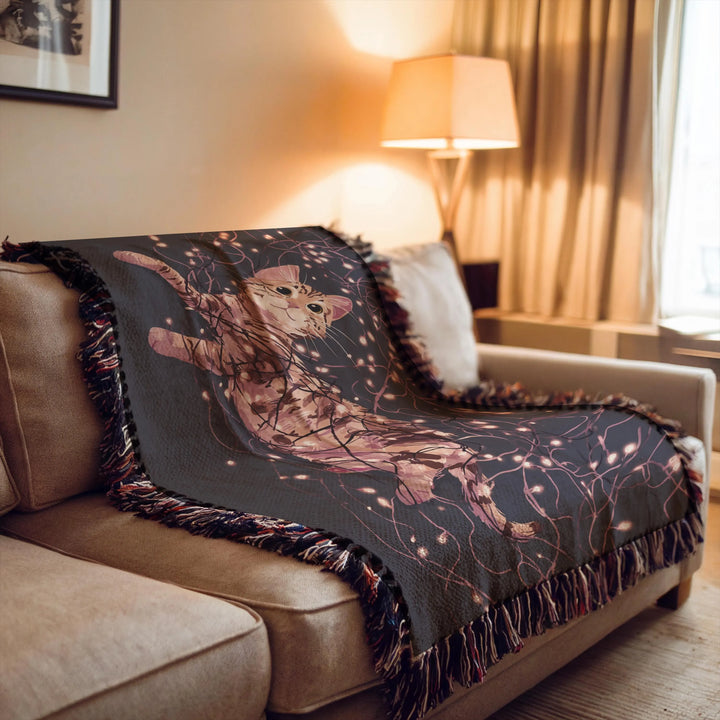 Cats in Lights Woven Blanket