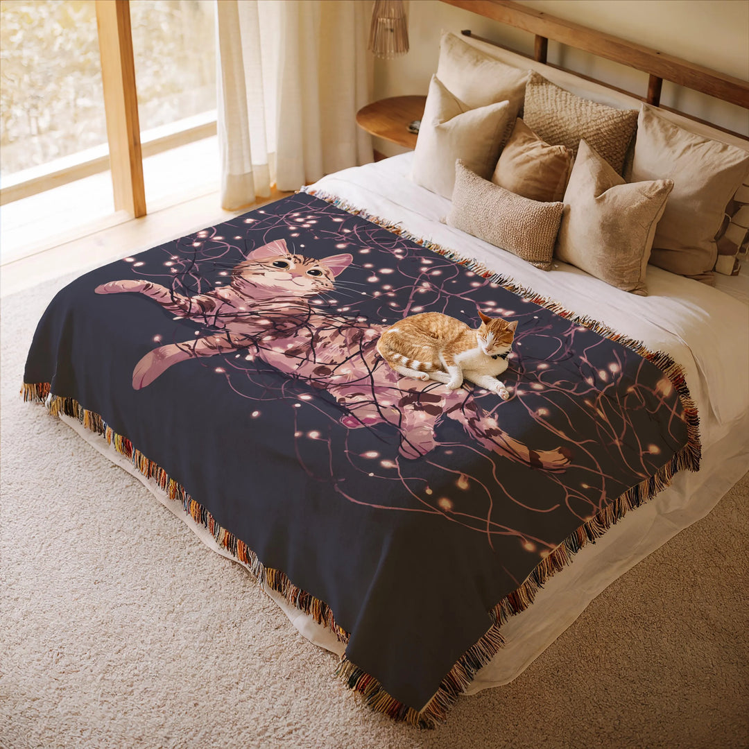 Cats in Lights Woven Blanket