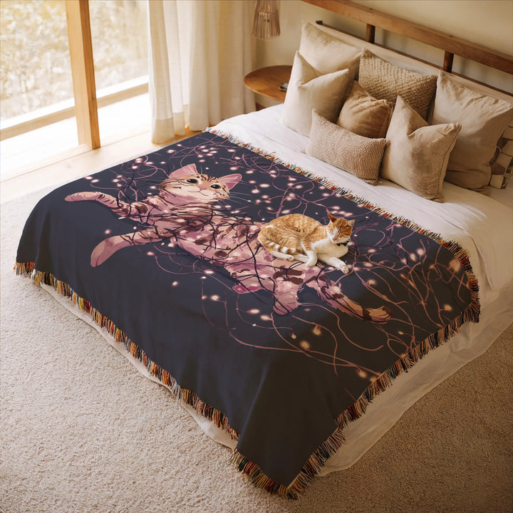 Cats in Lights Woven Blanket