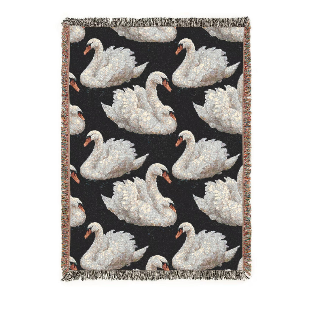 Elegant White Swans Woven Blanket