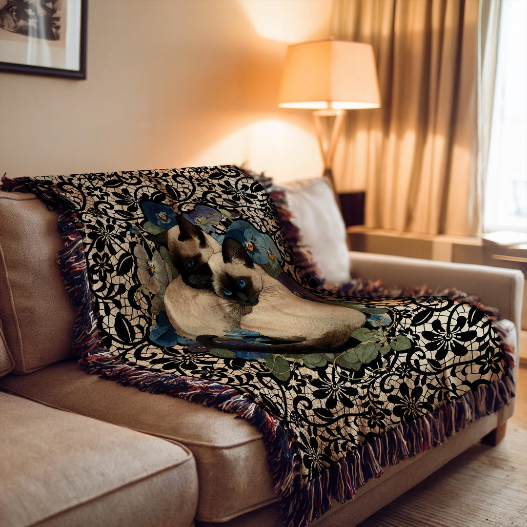 Chocolate point Siamese kittens themed Woven Blanket