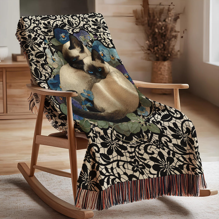 Chocolate point Siamese kittens themed Woven Blanket