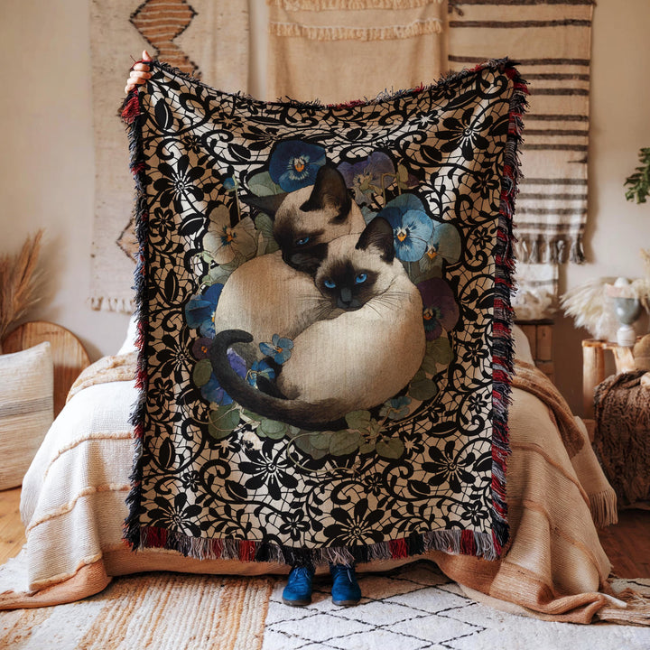Chocolate point Siamese kittens themed Woven Blanket