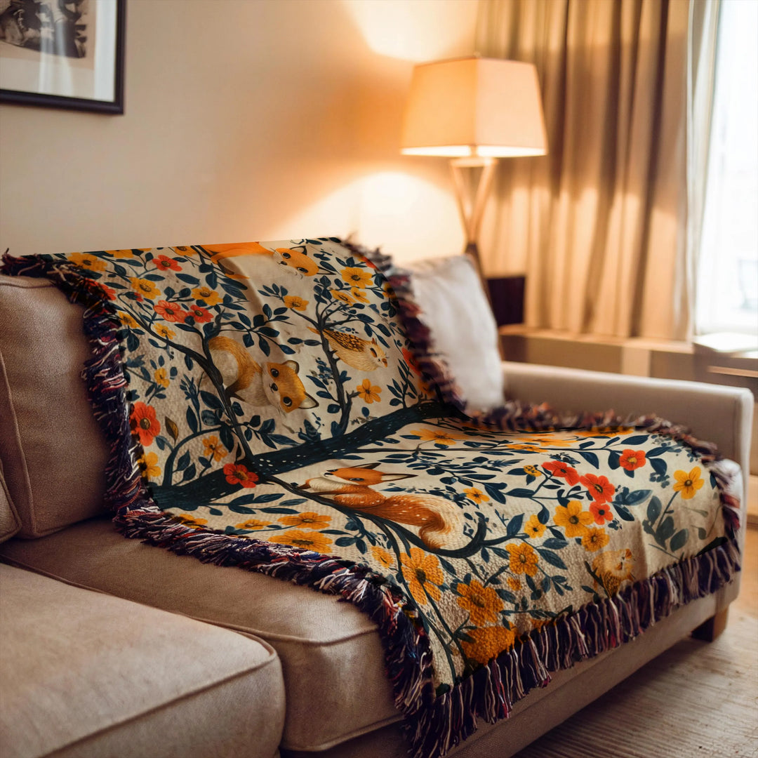 Woodland Animals Woven Blanket