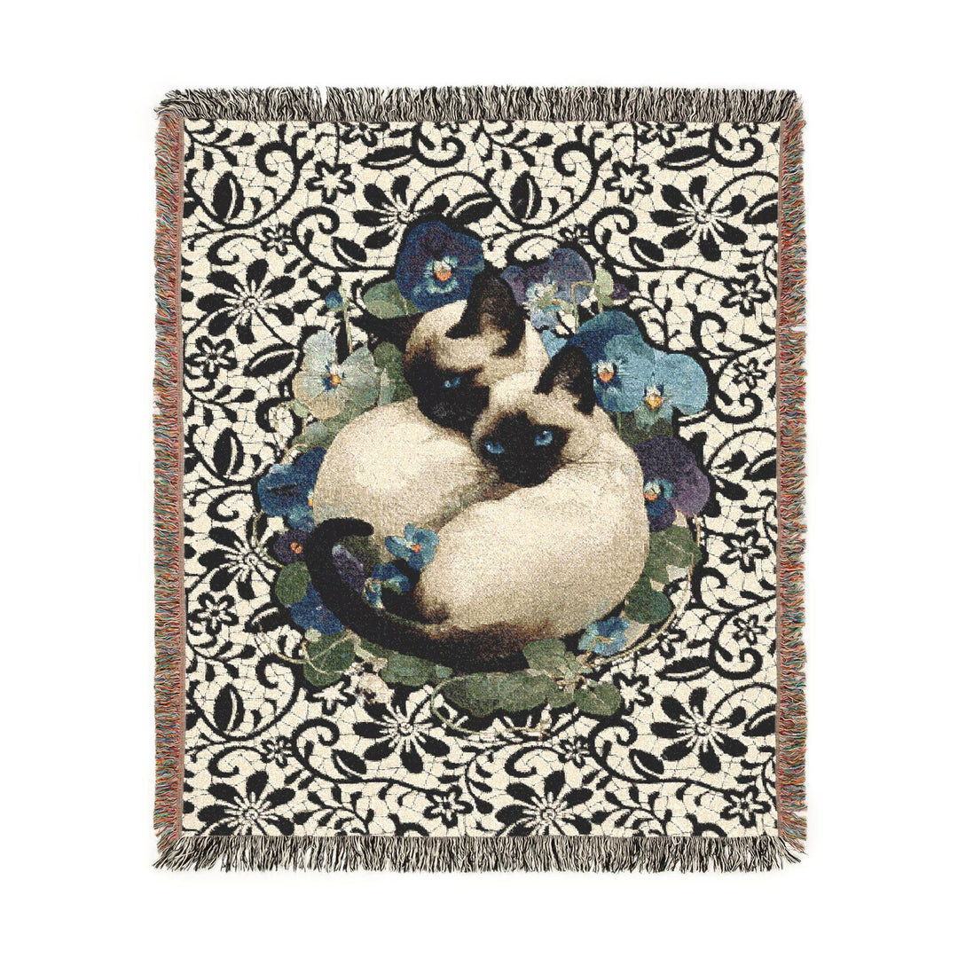 Chocolate point Siamese kittens themed Woven Blanket