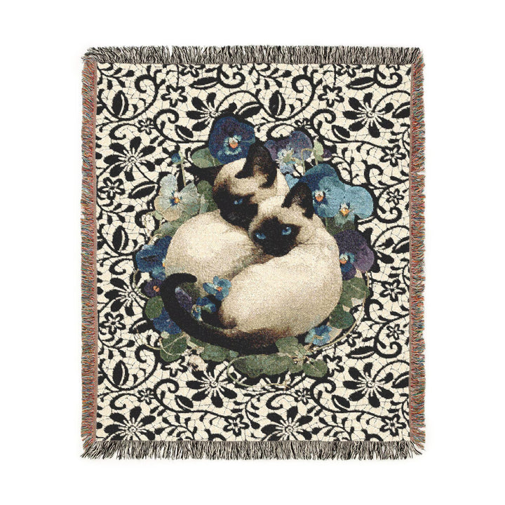 Chocolate point Siamese kittens themed Woven Blanket